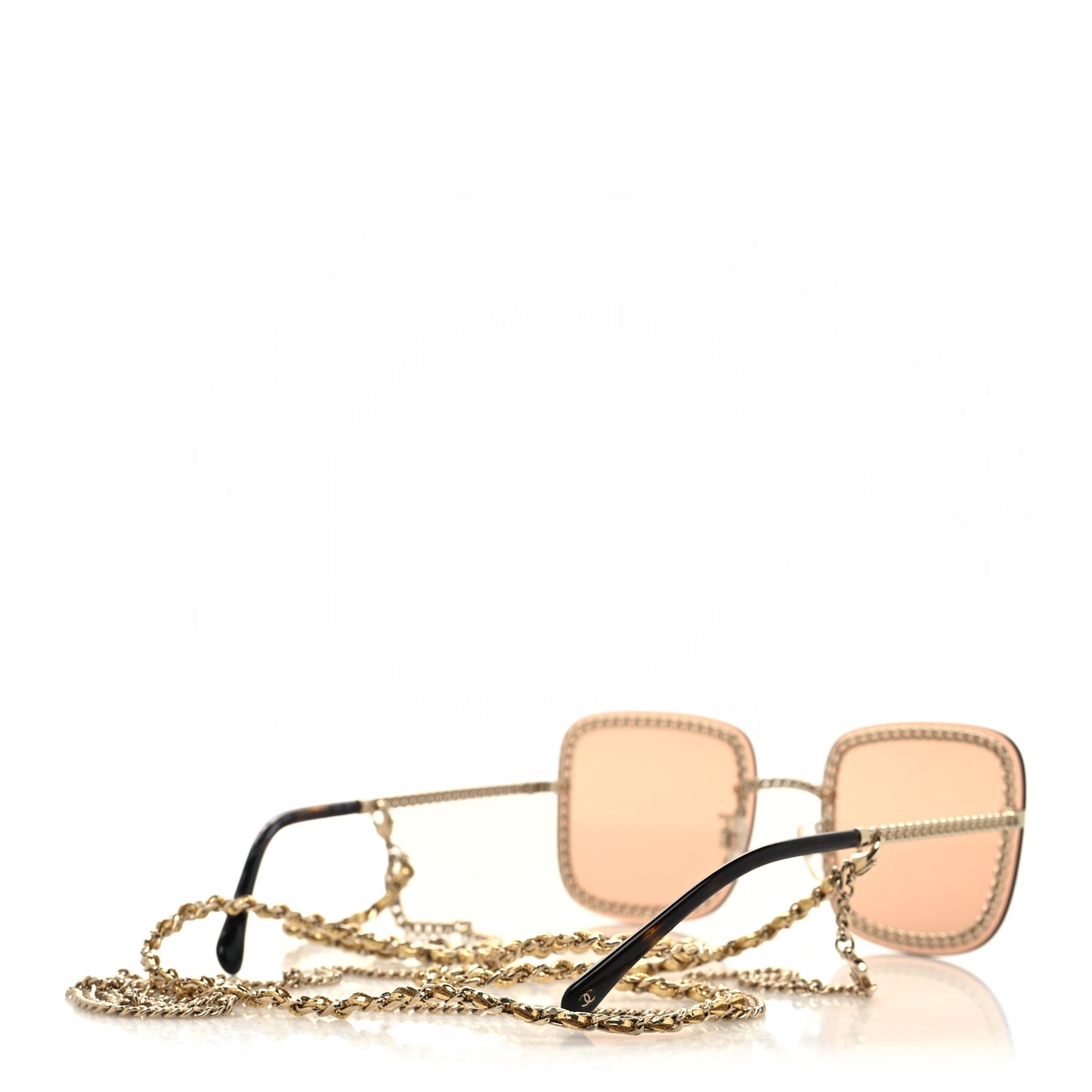 Metal Removable Chain Square Sunglasses 4244 Light Brown