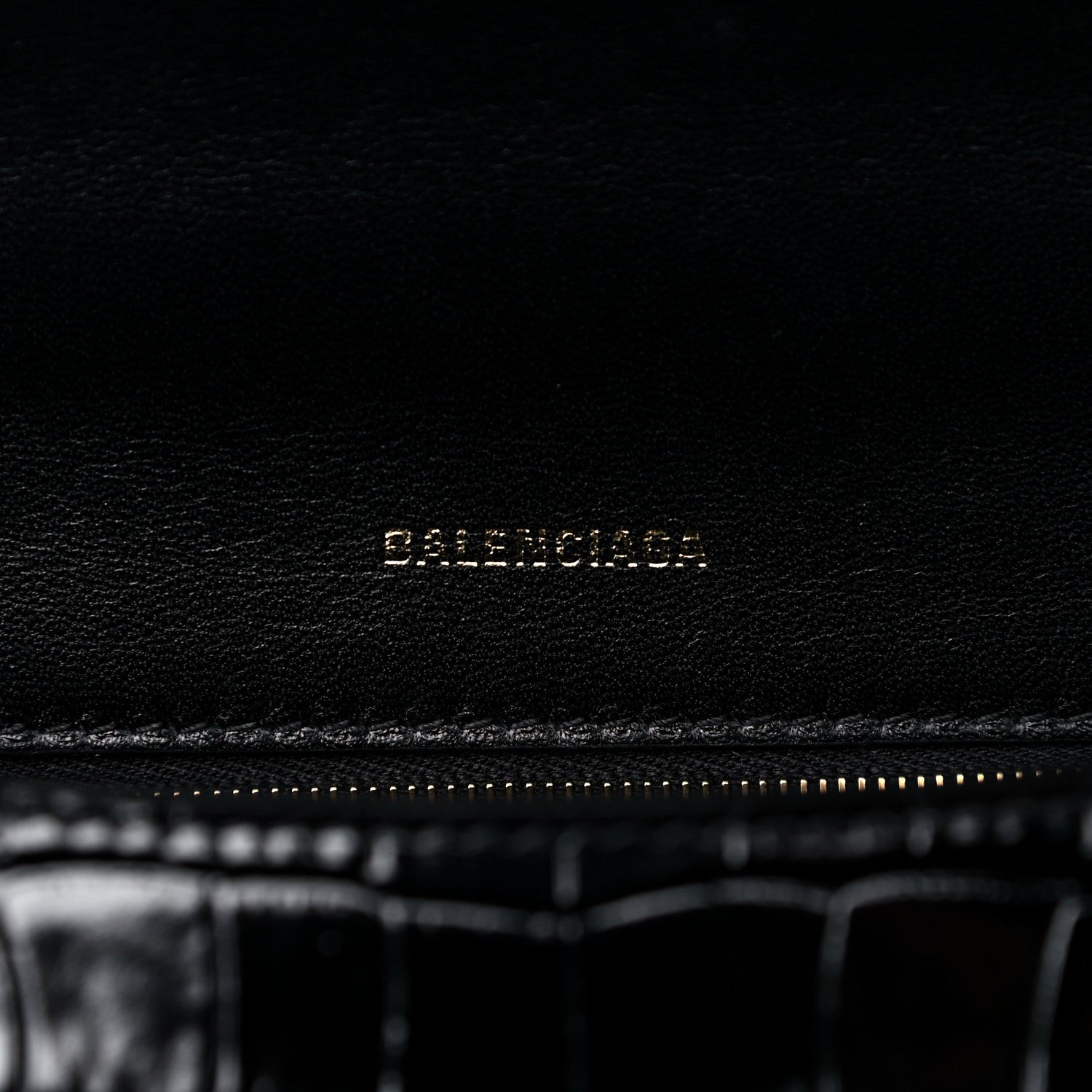 Balenciaga Shiny Calfskin Crocodile Embossed Small Hourglass Top Handle Bag Black 6 of 14