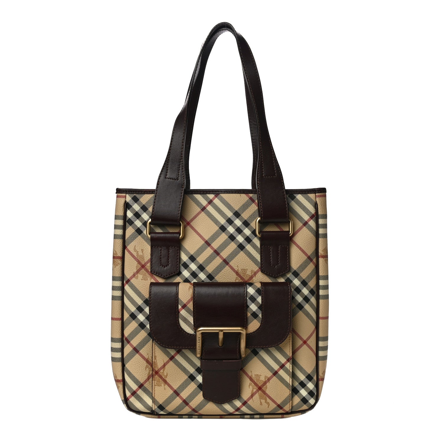 Burberry Haymarket Check Buckle Tote Brown 1 of 18