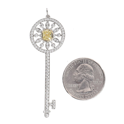 Tiffany Platinum 18K Yellow Gold Fancy Yellow Diamond Star Key Pendant 2 of 4