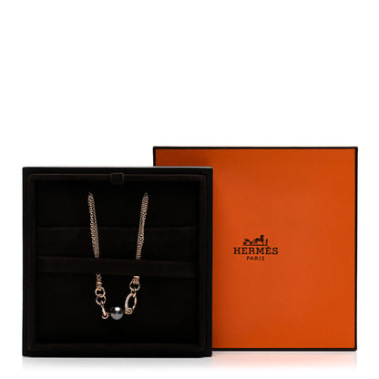 Hermes 18K Rose Gold Diamond Black Tahitian Cultured Pearl Albertine Necklace ST 6 of 6