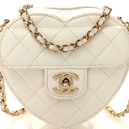 Chanel Lambskin Quilted CC In Love Heart Clutch With Chain White 8 of 11