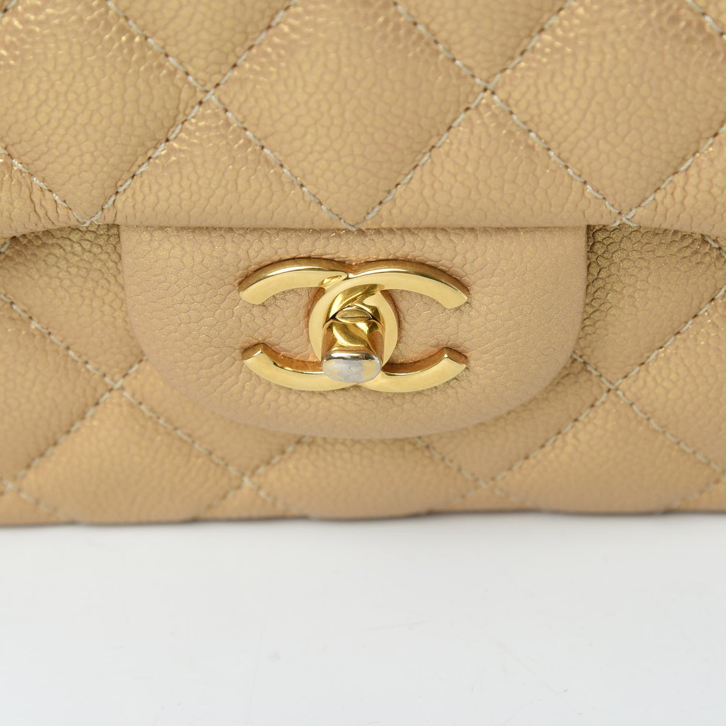 Pearly Caviar Quilted Jumbo Double Flap Gold