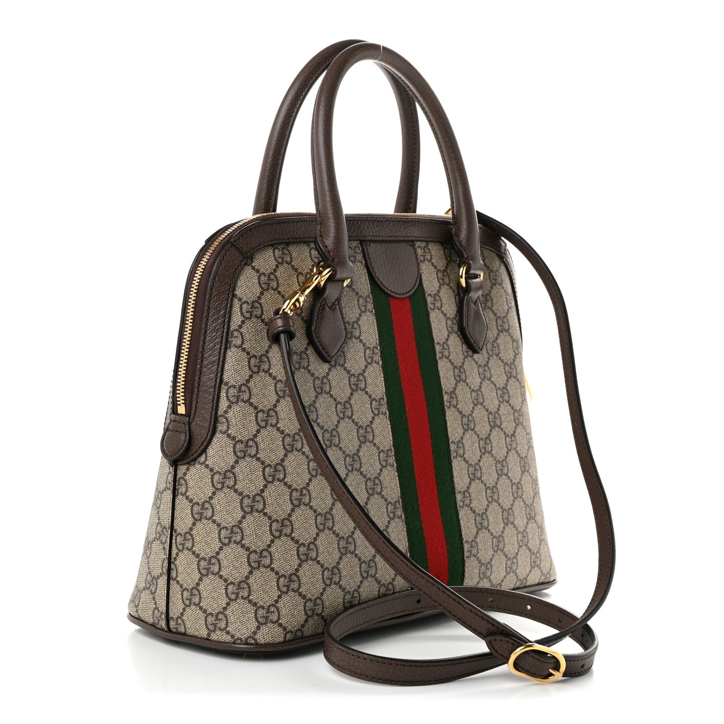 GG Supreme Monogram Web Medium Top Handle Ophidia Dome Shoulder Bag Brown