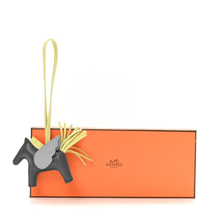Hermes Milo Lambskin Grigri Rodeo Pegase Horse Bag Charm PM Ardoise Jaune Bourgeon Black 5 of 5