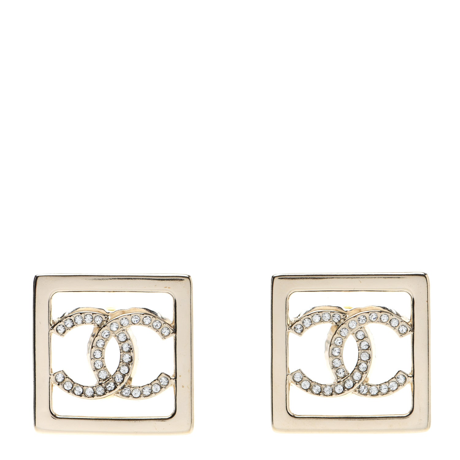 Chanel Metal Crystal Square CC Earrings Gold 1 of 4