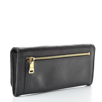 Miu Miu Goatskin Madras Flap Wallet Black 3 of 12