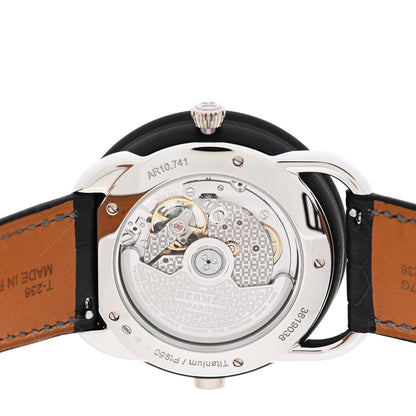Hermes Platinum Titanium Alligator 43mm Arceau Le Temps Voyageur Automatic Watch Noir 4 of 5