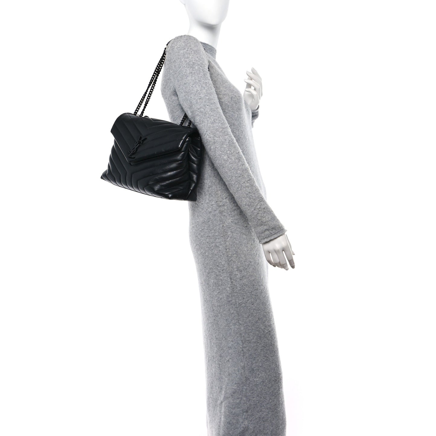 Calfskin Y Quilted Monogram Monochrome Medium Loulou Chain Satchel Black