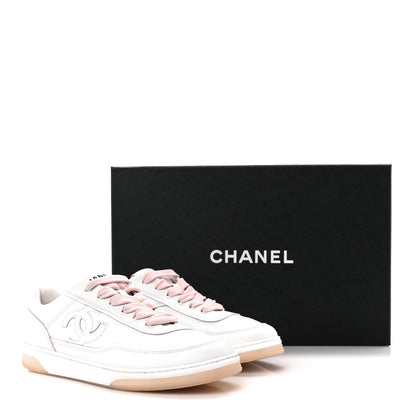 Chanel Calfskin Womens CC Sneakers 36.5 White Pink 10 of 10