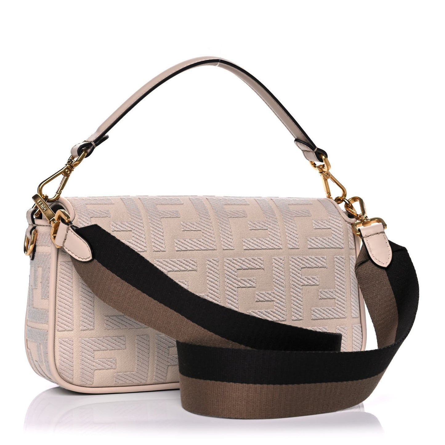Canvas Vitello King Bi-Color Strap FF Embroidered Baguette Poudre