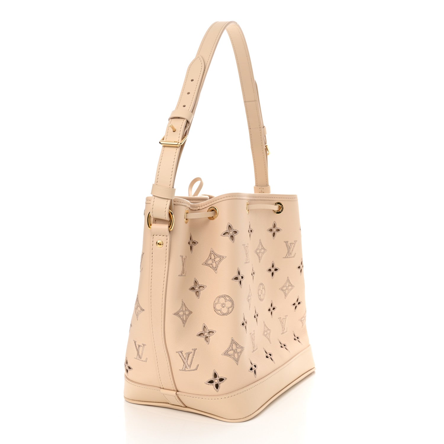 Louis Vuitton Calfskin Monogram Cutout Petit Noe Neutral 3 of 9