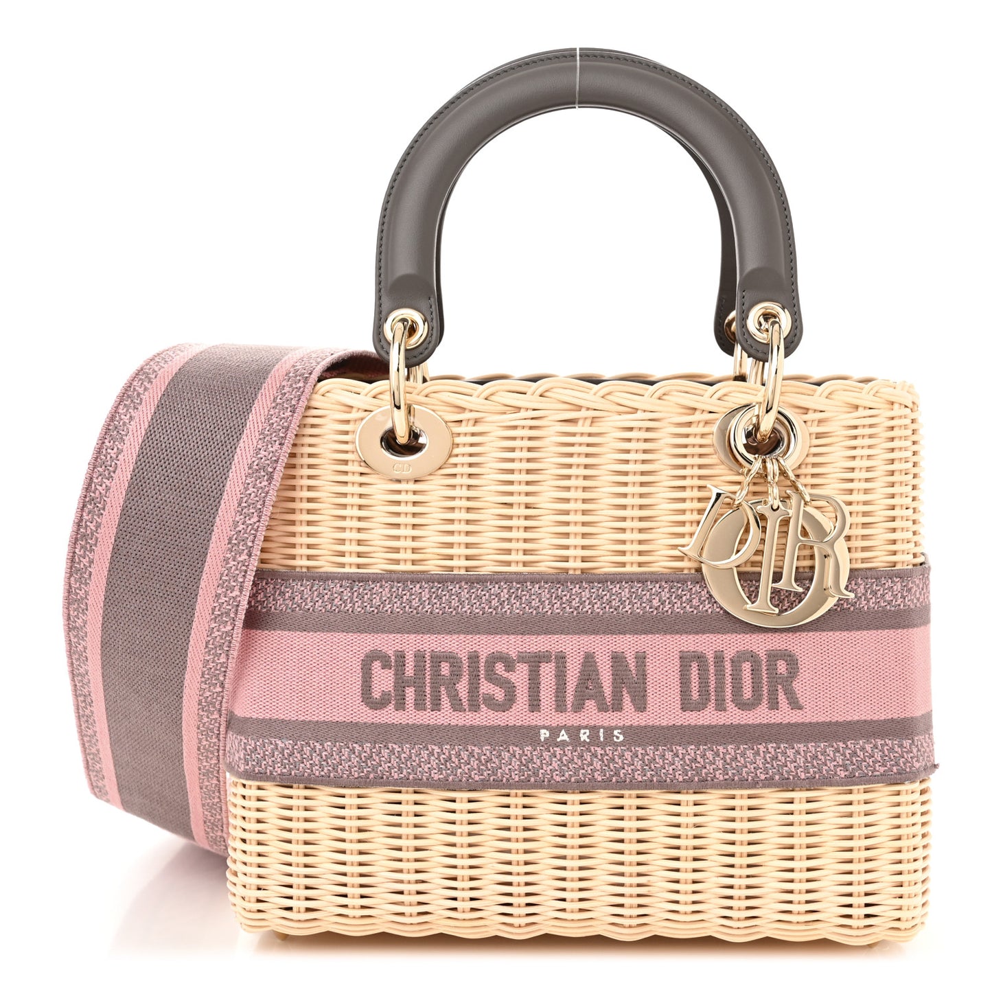 Wicker Oblique Medium Lady Dior Bag Pink Grey