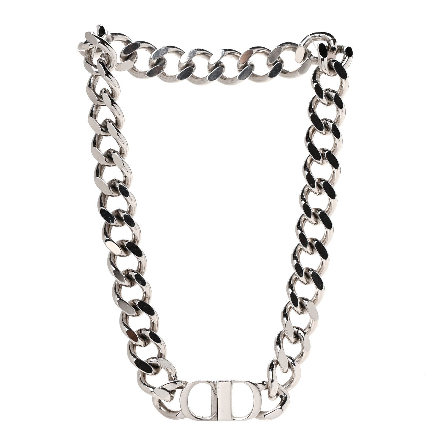 Christian Dior Brass CD Icon Chain Link Necklace Silver 3 of 5