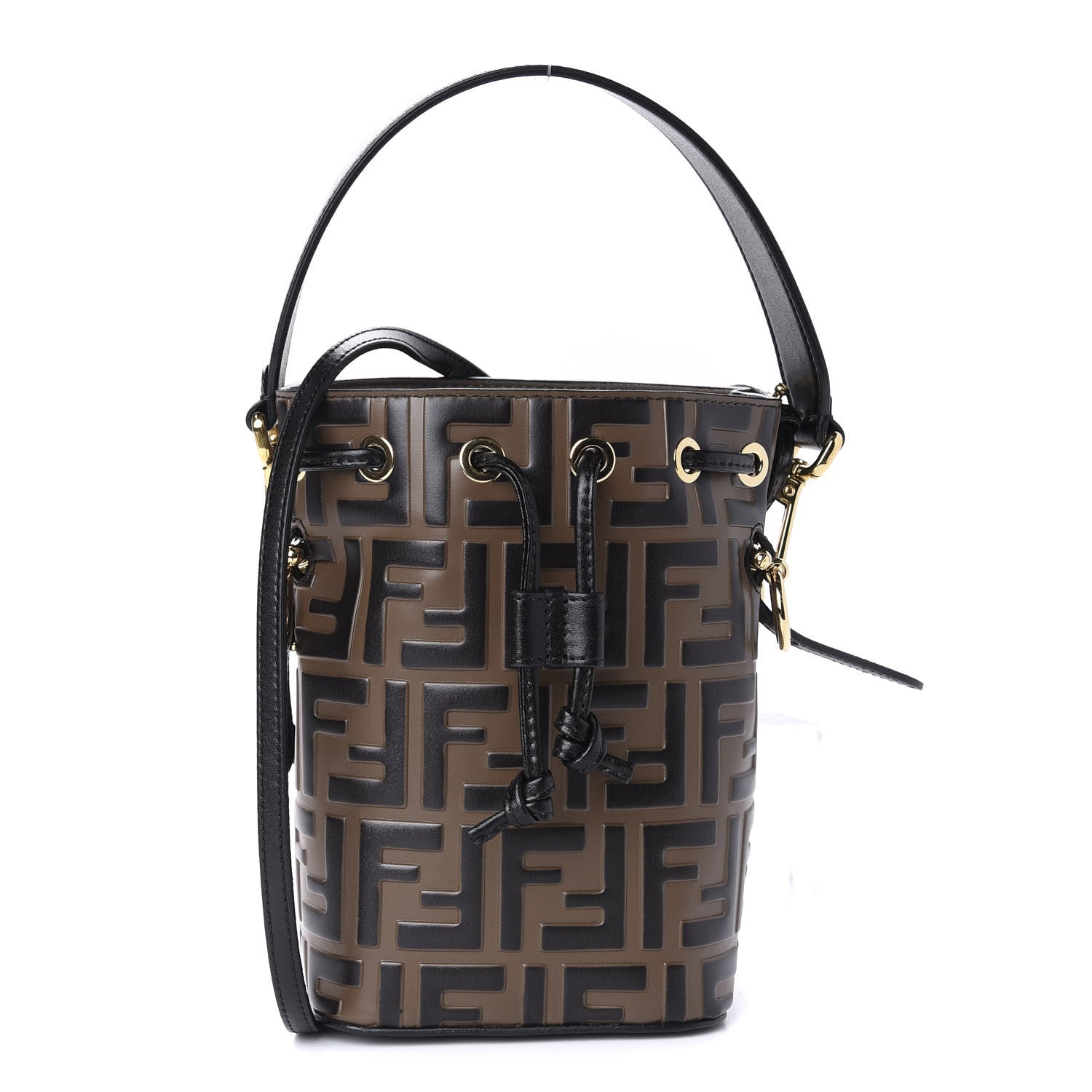 Fendi Vitello Liberty F is Fendi Bi-Color FF 1974 Embossed Mini Mon Tresor Bucket Bag Maya Black 1 of 10
