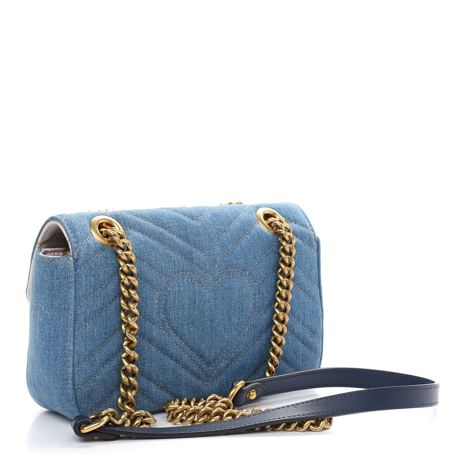 Gucci Denim Matelasse Mini Pearly GG Marmont Shoulder Bag Blue 3 of 9