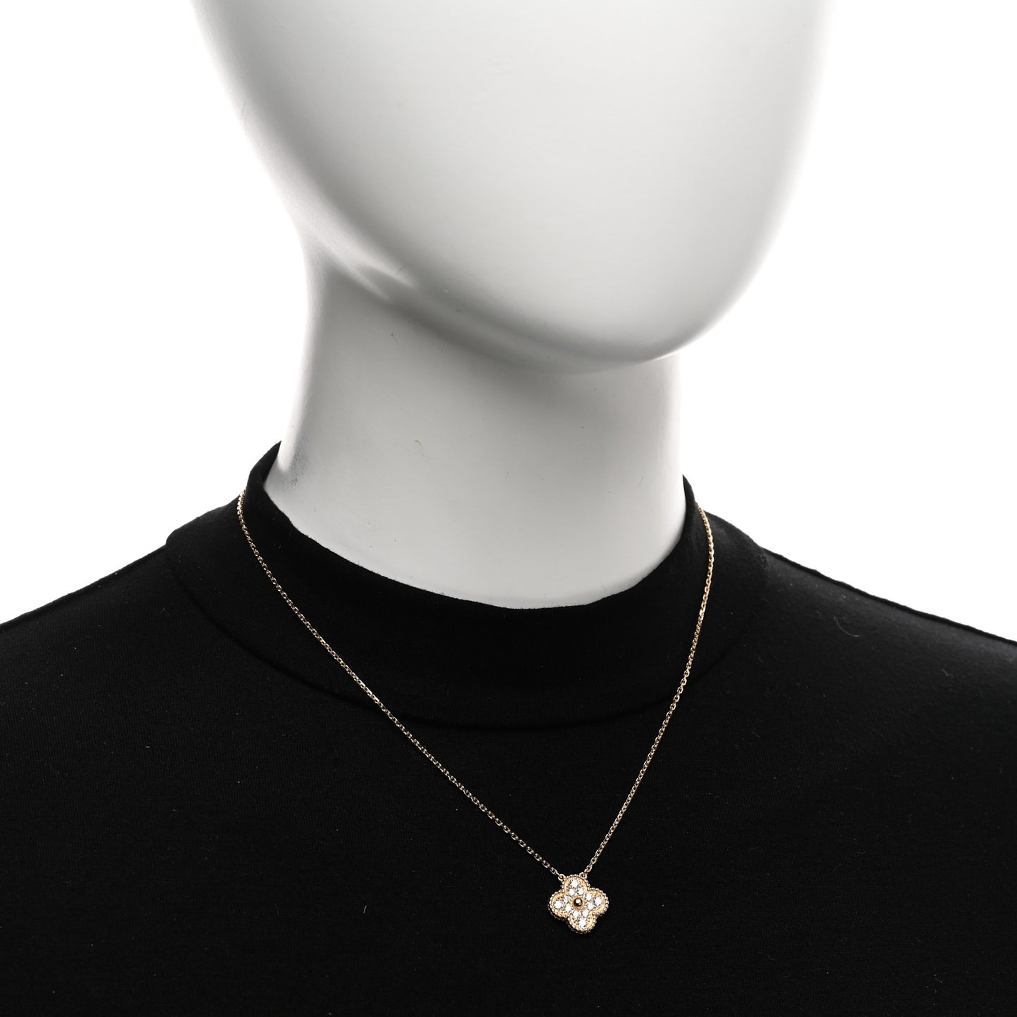 18K Yellow Gold Diamond Vintage Alhambra Pendant Necklace