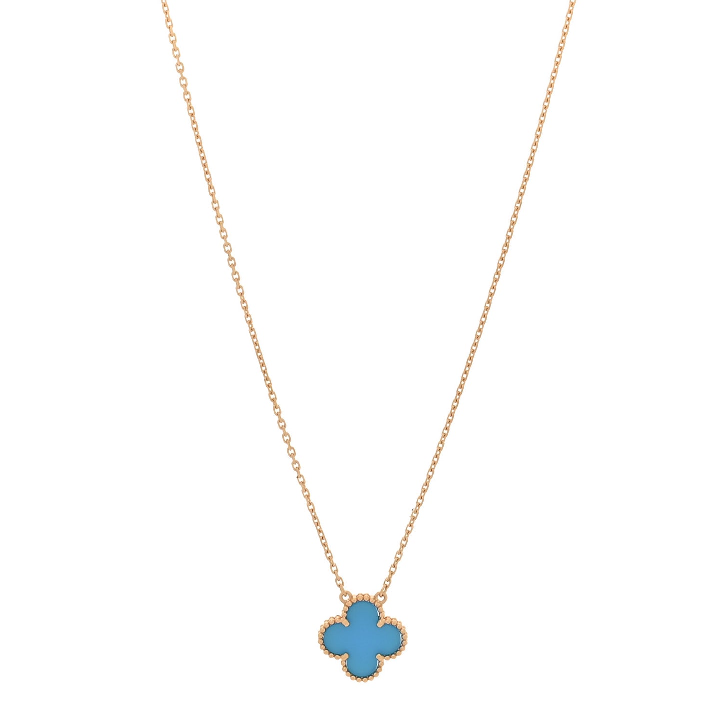 18K Yellow Gold Blue Agate Vintage Alhambra Pendant Necklace
