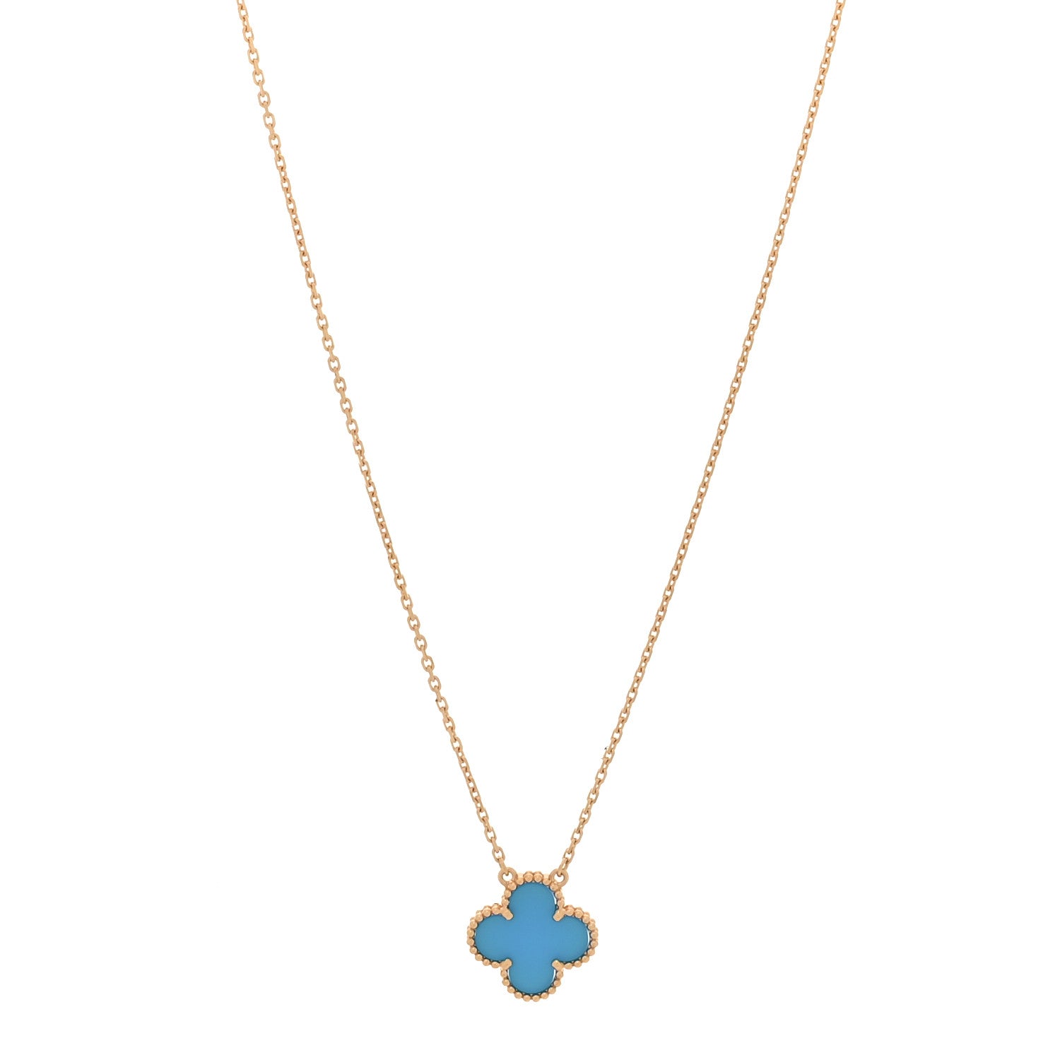Van Cleef & Arpels 18K Yellow Gold Blue Agate Vintage Alhambra Pendant Necklace 1 of 7
