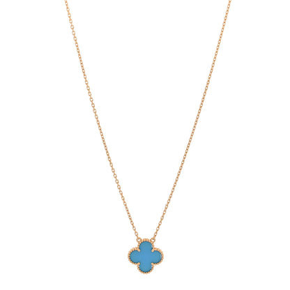 Van Cleef & Arpels 18K Yellow Gold Blue Agate Vintage Alhambra Pendant Necklace 1 of 7