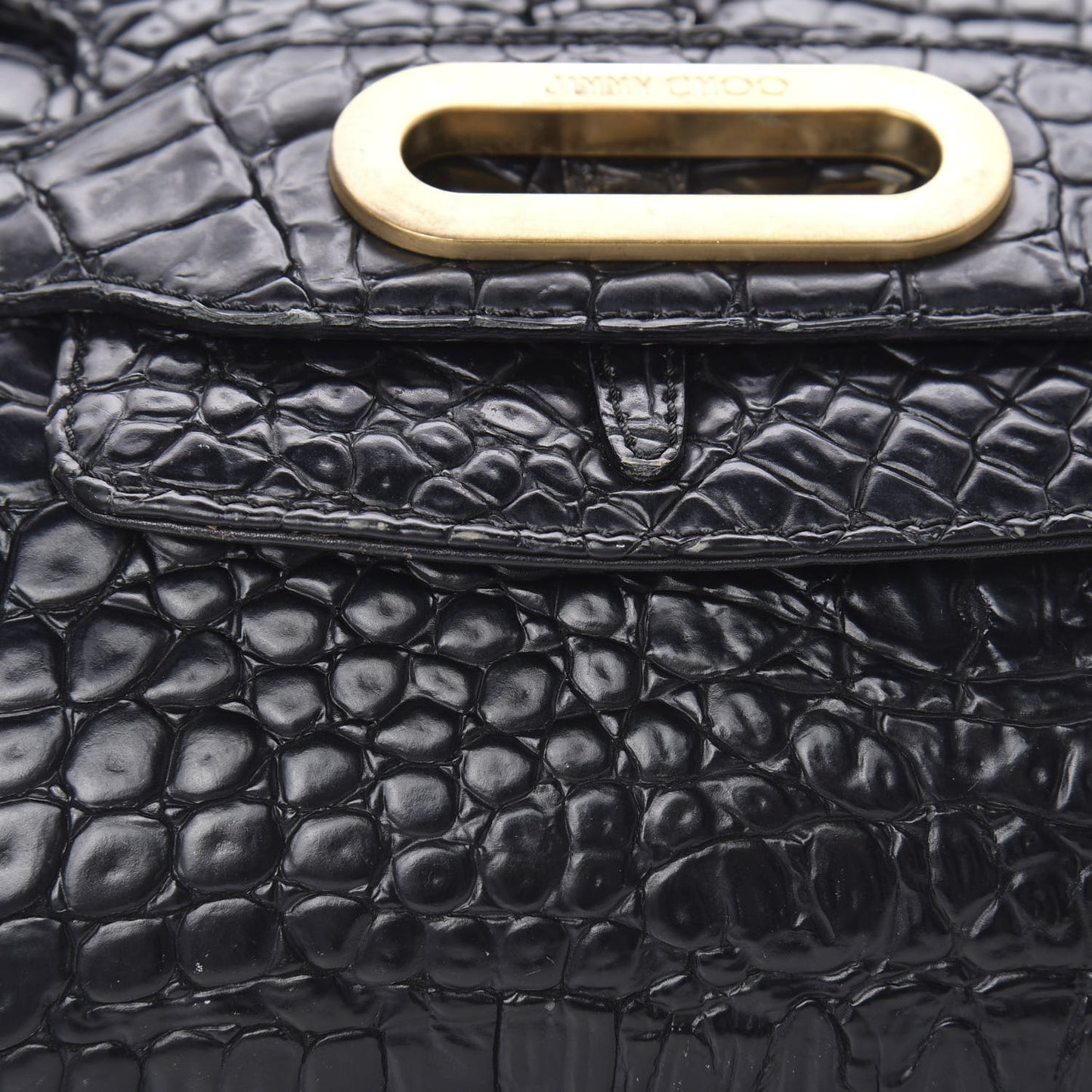 Crocodile Embossed Calfskin Messenger Black