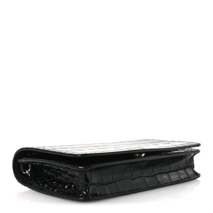Balenciaga Shiny Calfskin Logo Crocodile Embossed Ville Wallet on Chain Black 4 of 13