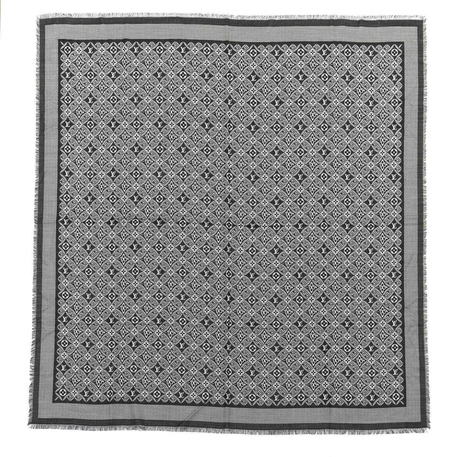 Louis Vuitton Silk Wool Jacquard Since 1854 Monogram Shawl Gray 1 of 2