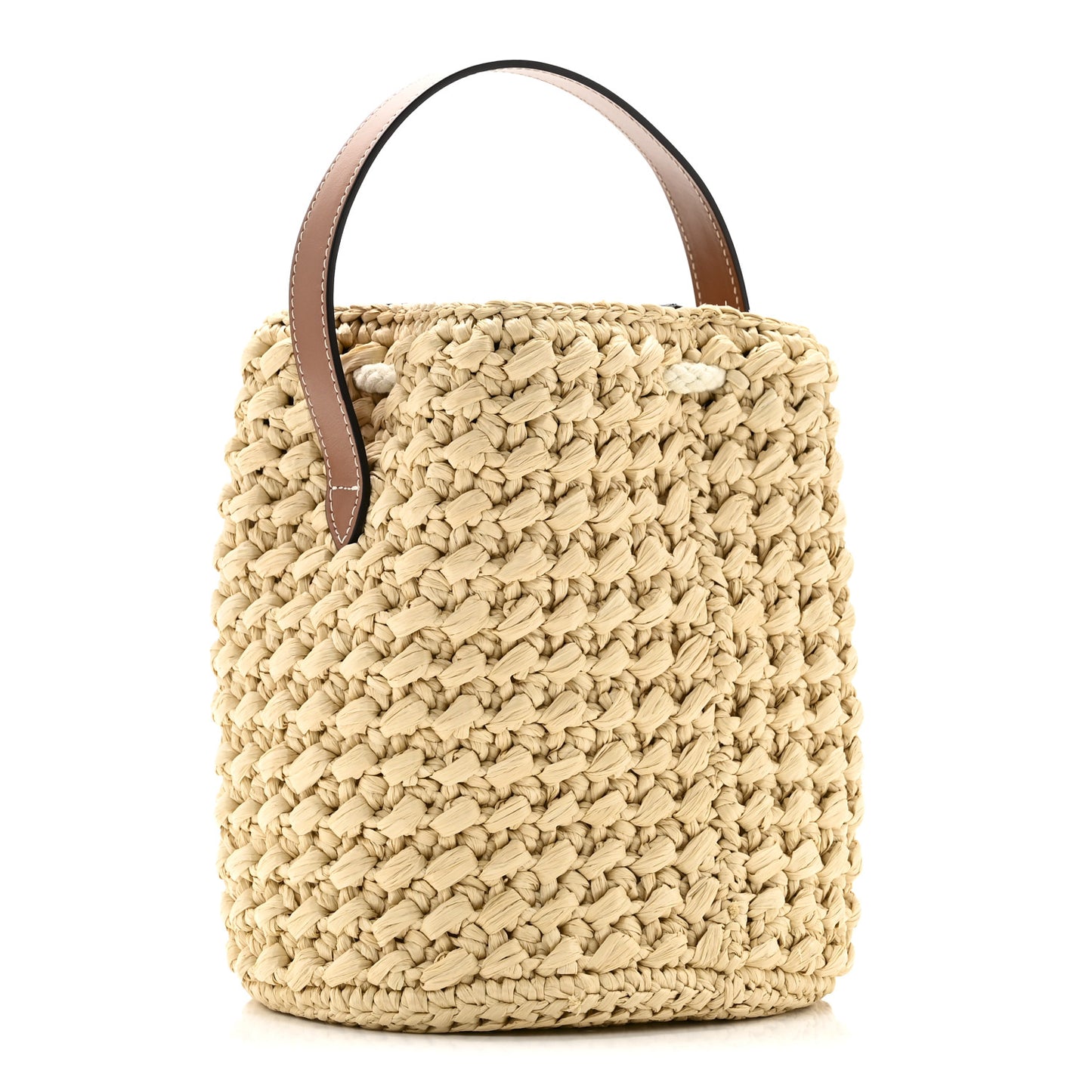 Raffia Calfskin Drawstring Teen Natural Tan