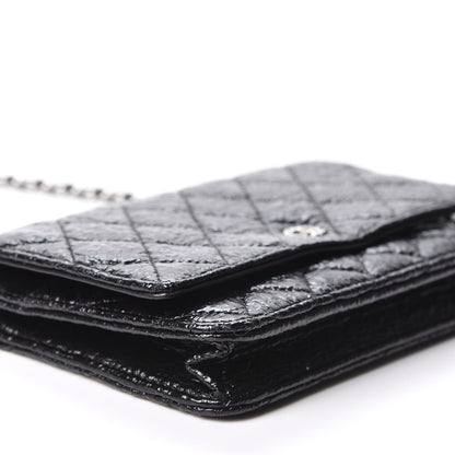 Chanel Distressed Patent Calfskin Quilted Wallet on Chain WOC Black 5 of 11