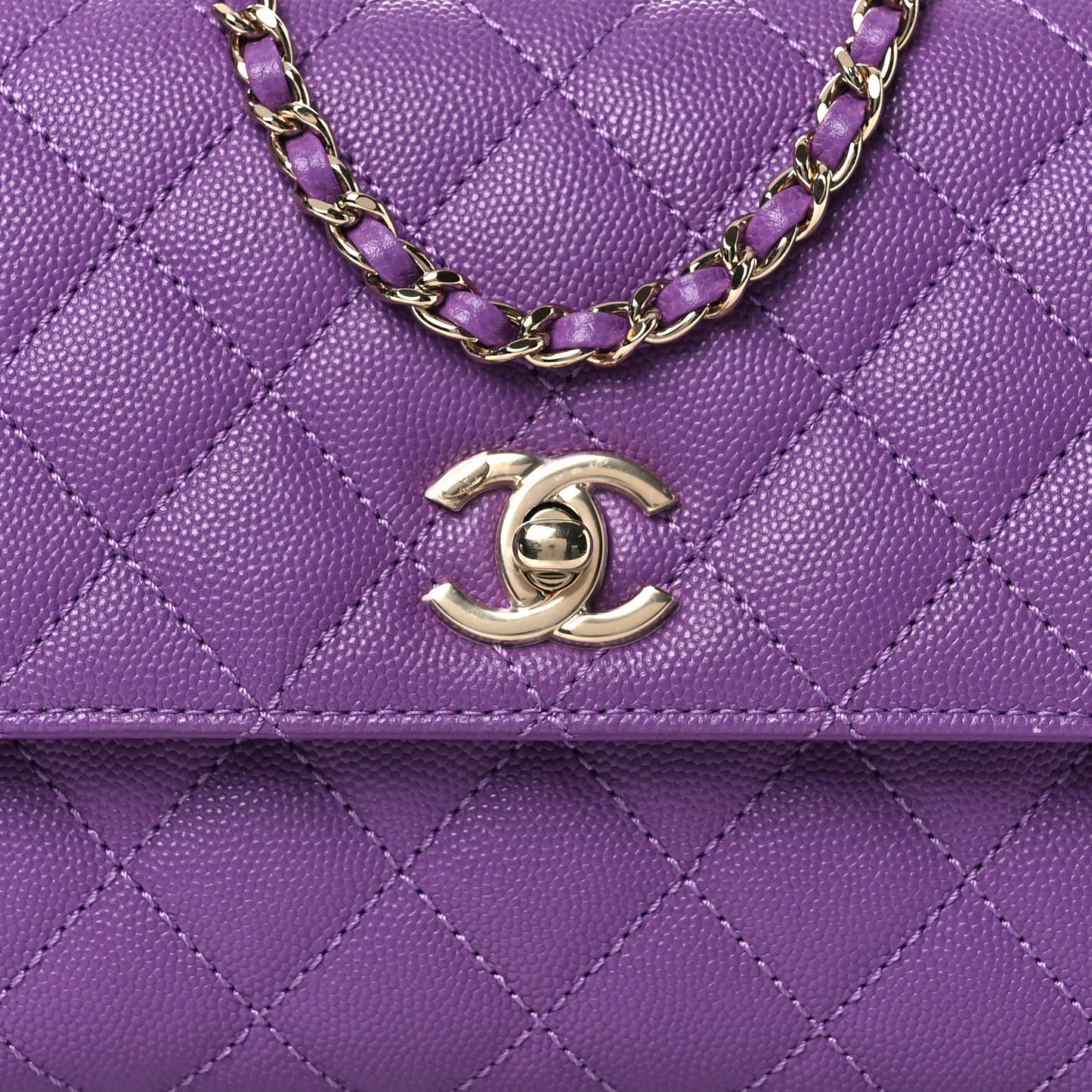 Caviar Quilted Mini Coco Handle Flap Purple