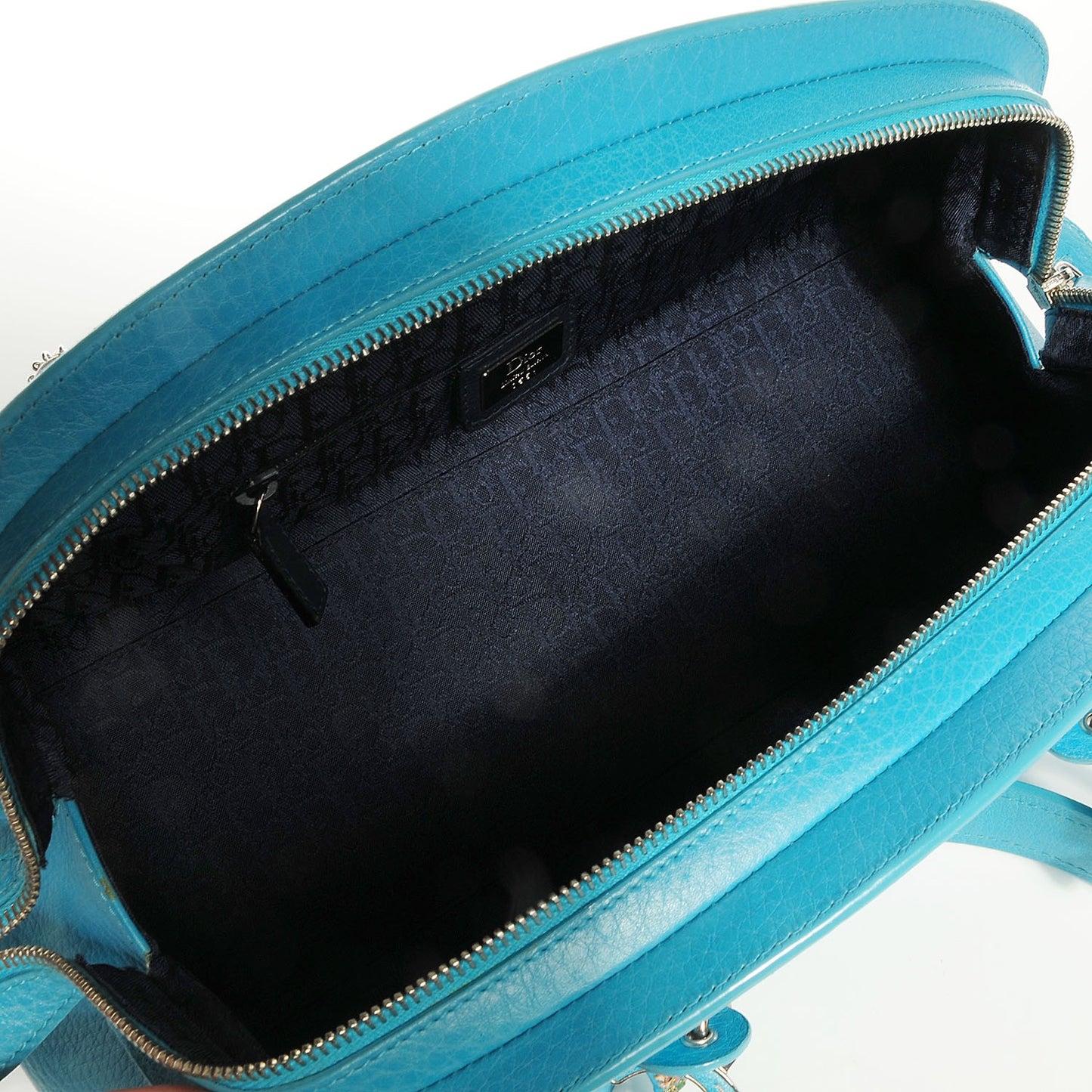 Leather Butterfly Pearls Frame Satchel Blue