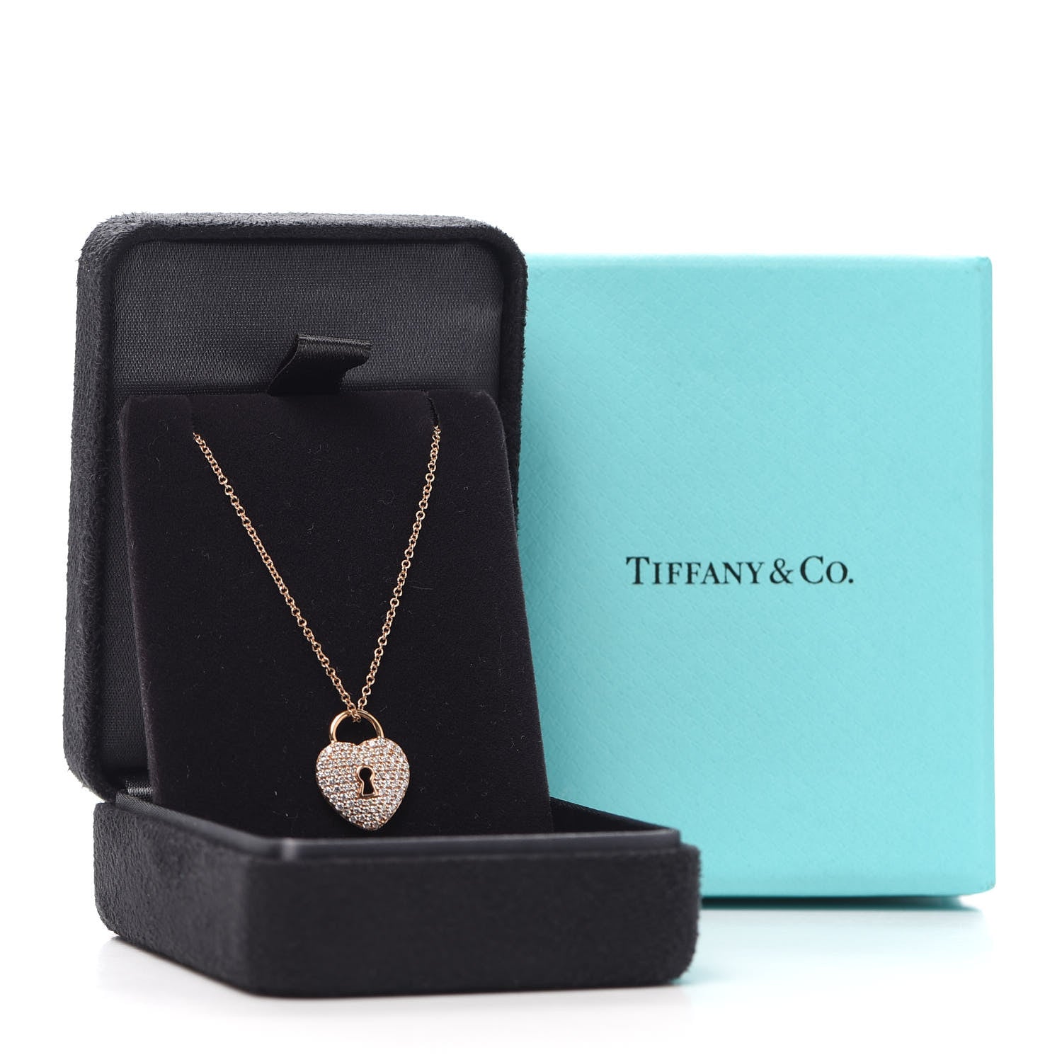 Tiffany 18K Rose Gold Diamond Heart Lock Pendant Necklace 5 of 5