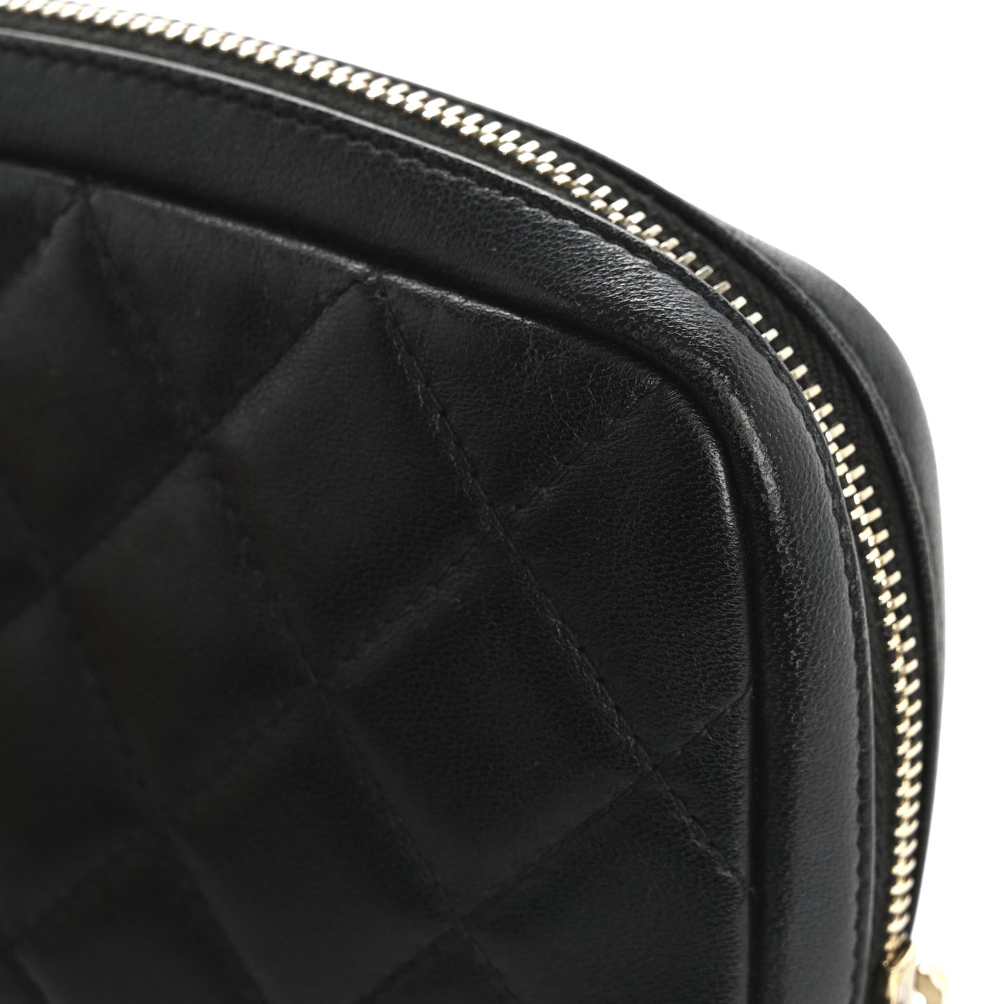 Lambskin Quilted Small Curvy Pouch Cosmetic Case Black