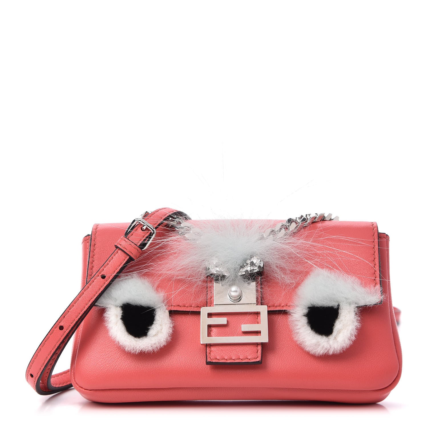 Fendi Nappa Rabbit Fox Fur Micro Buggie Baguette Coral 1 of 8