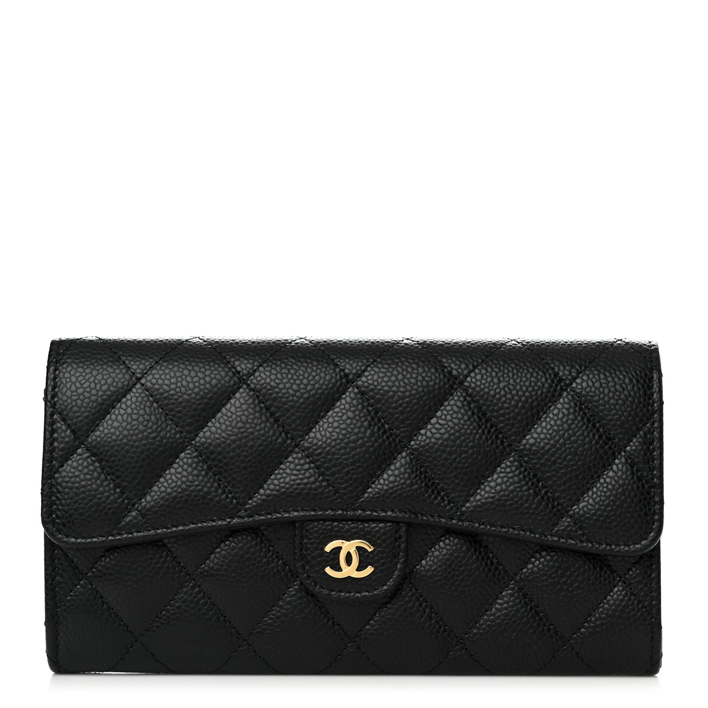 Caviar Quilted Large Gusset Flap Wallet Black