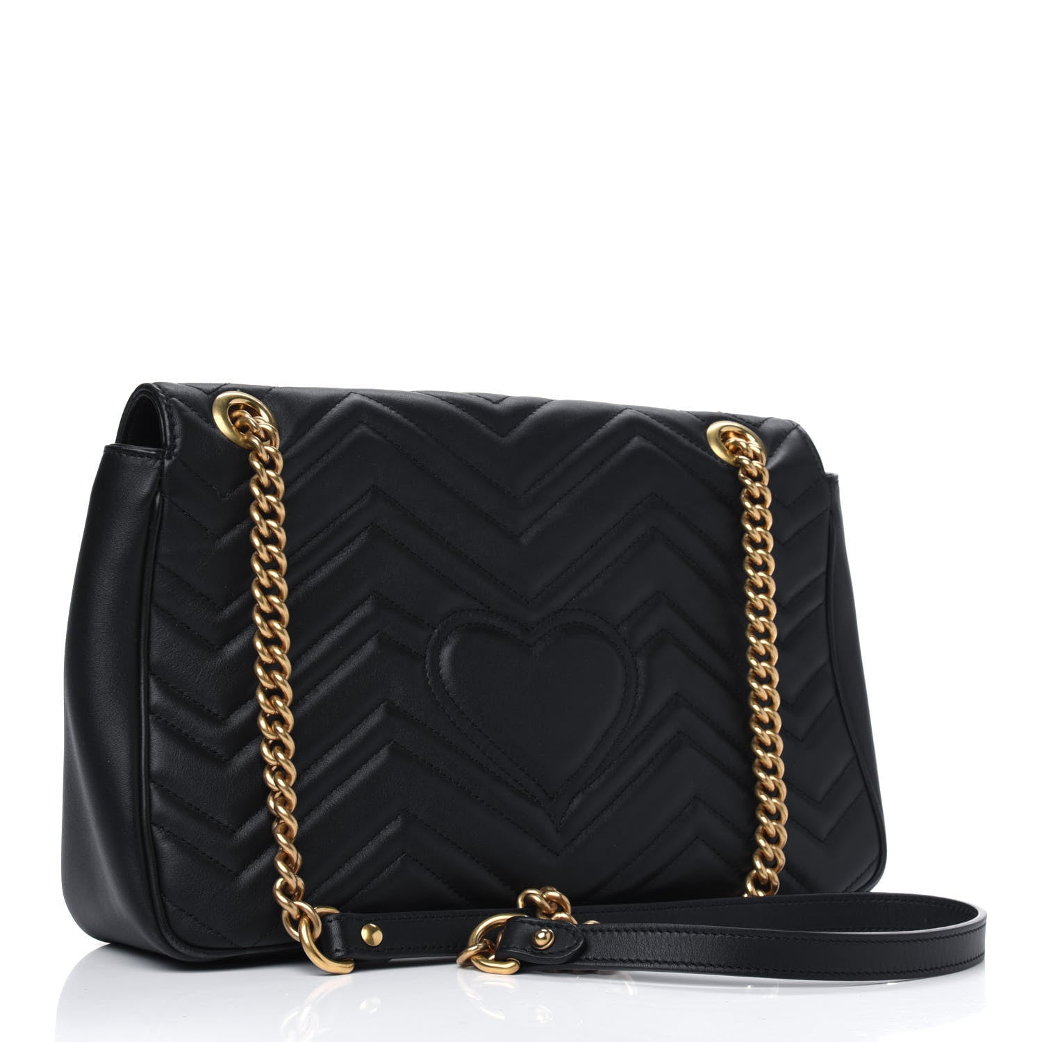 Gucci Calfskin Matelasse Medium GG Marmont Shoulder Bag Black 2 of 15