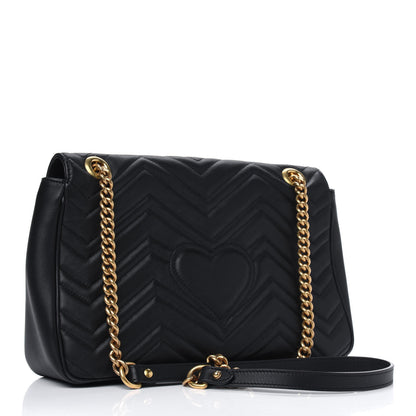 Gucci Calfskin Matelasse Medium GG Marmont Shoulder Bag Black 2 of 15