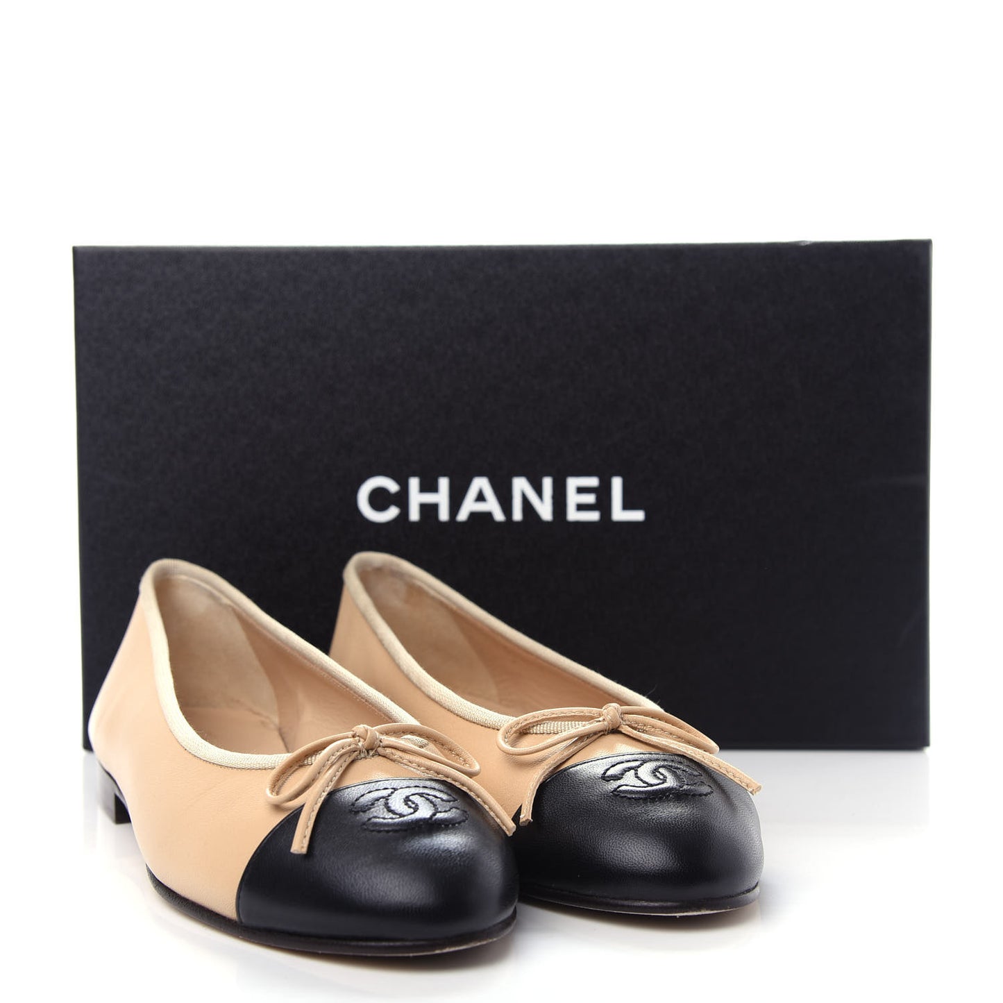 Lambskin Cap Toe CC Ballerina Flats 37.5 Beige Black