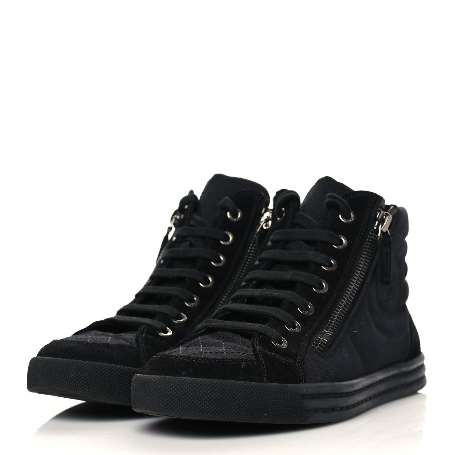 Chanel Toile Suede Calfskin CC High Top Sneakers 36.5 Black 3 of 7