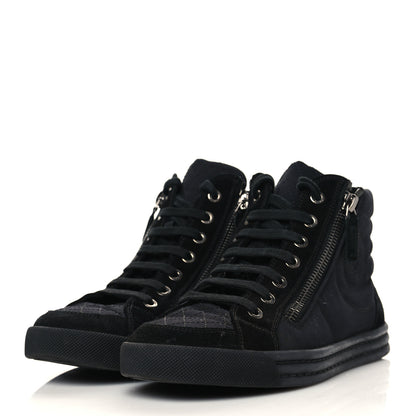 Chanel Toile Suede Calfskin CC High Top Sneakers 36.5 Black 3 of 7