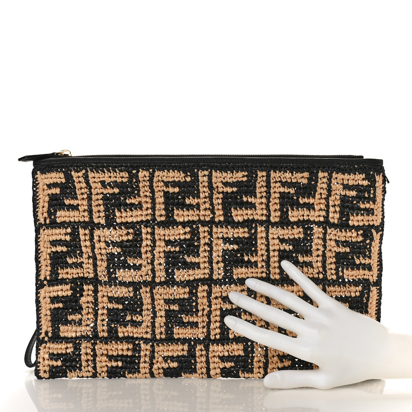 Raffia FF 1974 Large Flat Pouch Black Natural