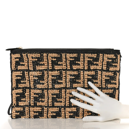 Fendi Raffia FF 1974 Large Flat Pouch Black Natural 2 of 8