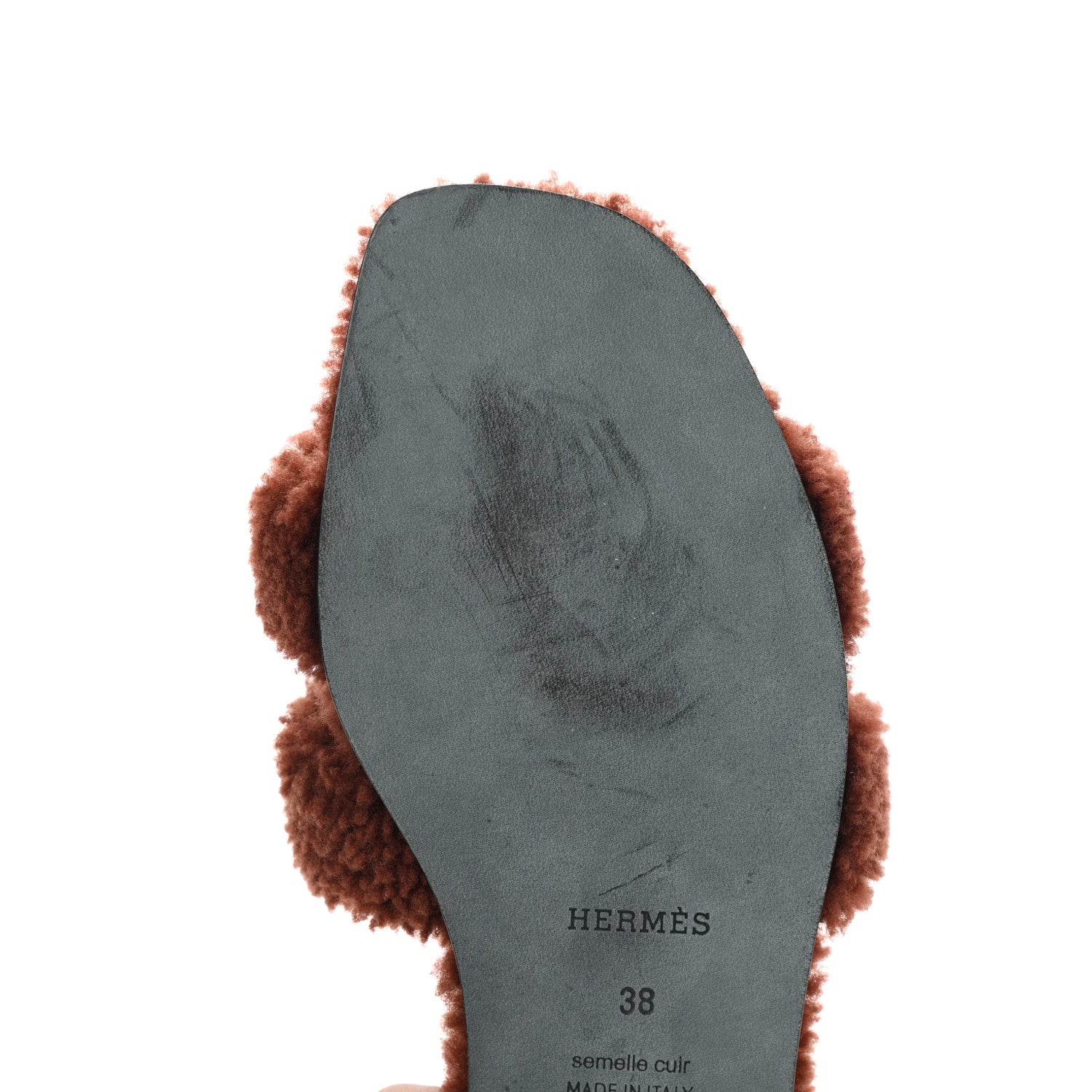 Hermes Woolskin Oran Sandals 38 Cognac 9 of 11