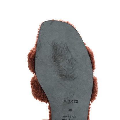 Hermes Woolskin Oran Sandals 38 Cognac 9 of 11