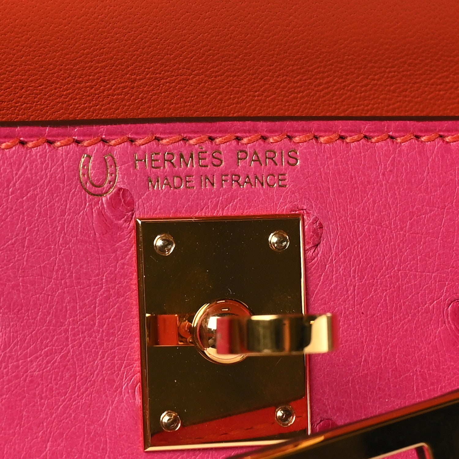 Hermes Ostrich Horseshoe Kelly Sellier Mini 20 Rose Pop Orange Poppy 6 of 11