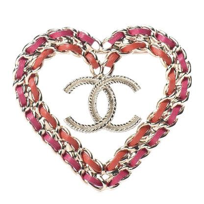 Chanel Metal Calfskin Braided Heart CC Brooch Pink Red Gold 1 of 5