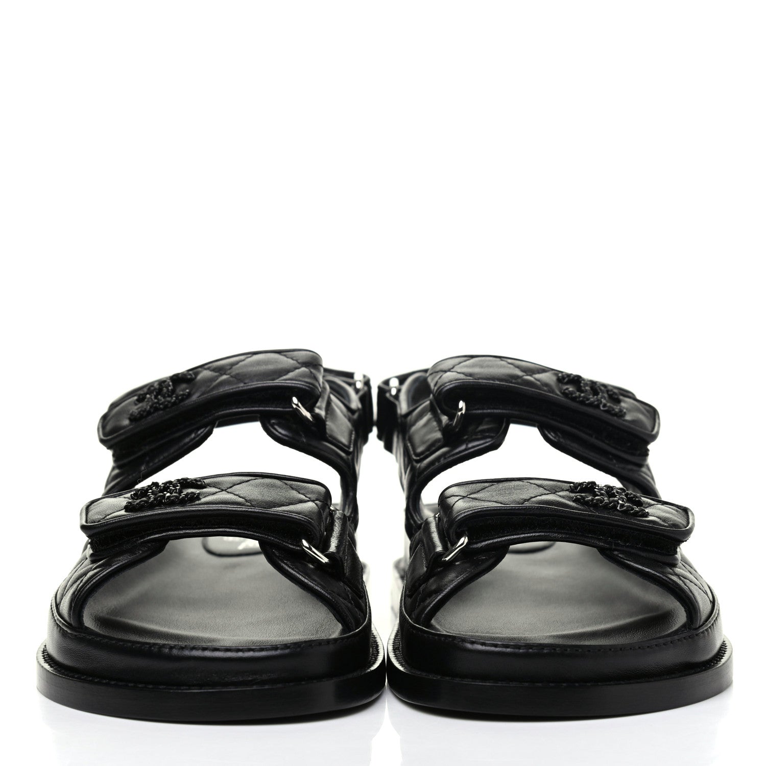 Chanel Lambskin Velcro Dad Sandals 36 Black 2 of 9