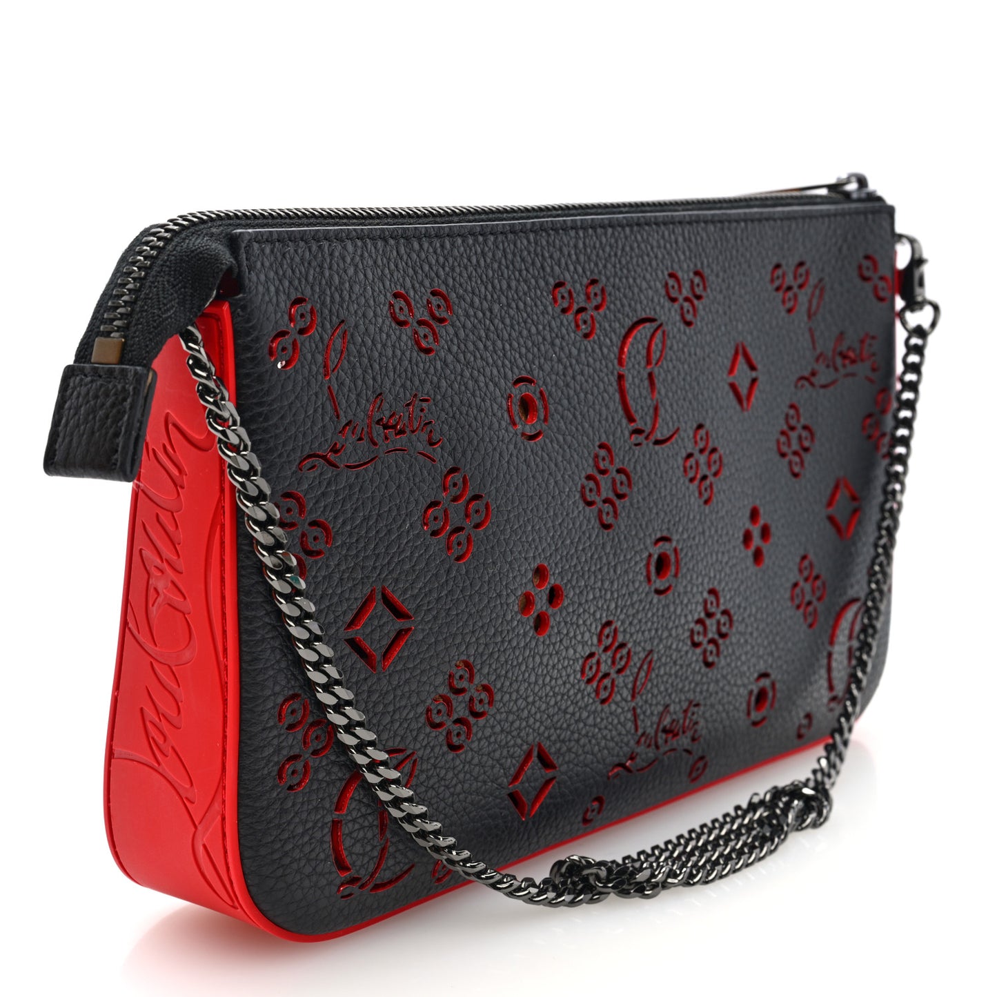 Calfskin Loubinthesky Perforated Shoulder Bag Black