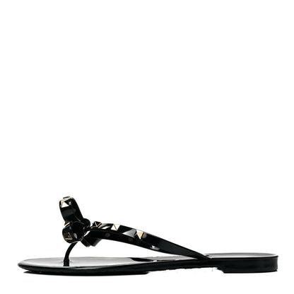 Valentino Garavani PVC Jelly Rockstud Bow Thong Sandals 40 Black 1 of 7