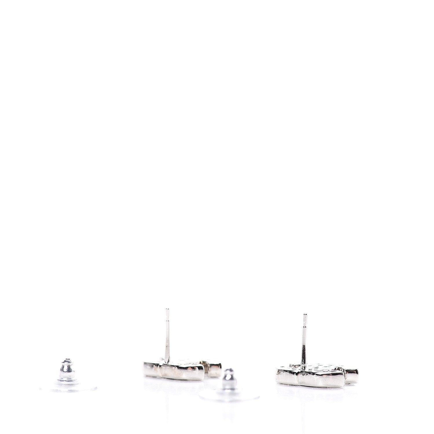 Chanel Baguette Crystal CC Earrings Silver 3 of 5